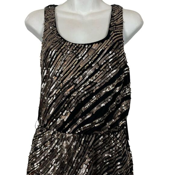 Express Black Gold Sequin Sleeveless V-Back Swifty Party Evening Dress NWT S - Picture 2 of 14